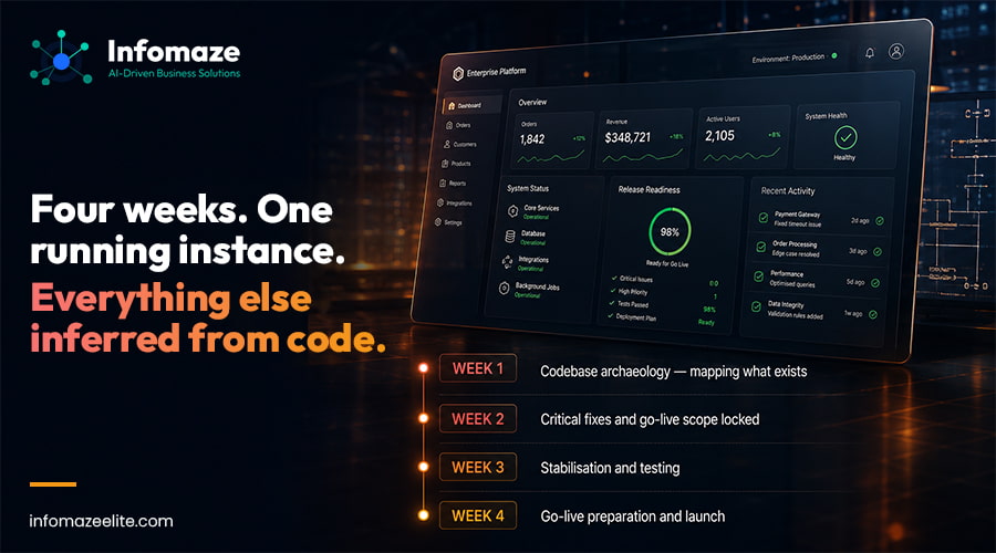 Software recovery process from codebase discovery to production launch Software recovery process from codebase discovery to production launch